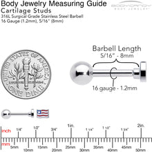 Load image into Gallery viewer, 16G 1/4 Patriotic Flag Cartilage Tragus Earring