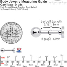 Load image into Gallery viewer, 16G 1/4 Patriotic Uncle Sam Top Hat Cartilage Tragus Earring