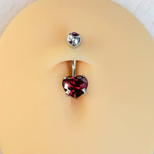 Load image into Gallery viewer, Red CZ Gem Heart Internally Threaded Belly Ring