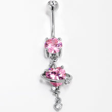 Load image into Gallery viewer, Pink Clear CZ Gem Starry Heart Dangle Belly Ring