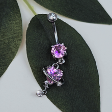 Load image into Gallery viewer, Pink Clear CZ Gem Starry Heart Dangle Belly Ring