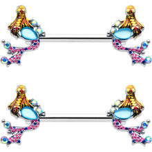 Load image into Gallery viewer, 14G 9/16 Blue Aurora Gem Abstract Mermaid Barbell Nipple Ring Set