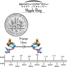 Load image into Gallery viewer, 14G 9/16 Blue Aurora Gem Abstract Mermaid Barbell Nipple Ring Set