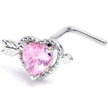 Load image into Gallery viewer, 20G 1/4 Pink CZ Gem Fusion Of Love Arrow Heart L Shape Nose Ring