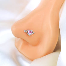 Load image into Gallery viewer, 20G 1/4 Pink CZ Gem Fusion Of Love Arrow Heart L Shape Nose Ring