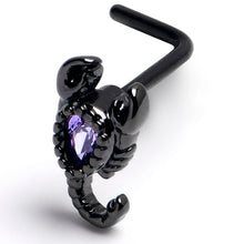 将图片加载到图库查看器,20G 7mm Purple Gem Black Goth Scorpion L Shape Nose Ring
