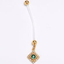 Load image into Gallery viewer, Green Clear Gem Bioplast Royal Beauty PTFE Dangle Pregnancy Belly Ring