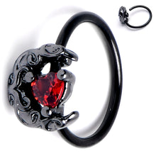 Load image into Gallery viewer, 20G 5/16 Red Gem Black Scroll Moon Heart Nose Hoop
