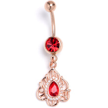 Load image into Gallery viewer, Red Gem Gold Tone Fire Flame Dangle Belly Ring