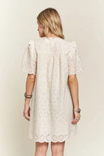 将图片加载到图库查看器,Ruffled Eyelet Round Neck Summer Dress For Women – Elegant Feminine Eyelet Dress with Ruffled Details for Garden Parties & Special Occasions