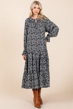 Load image into Gallery viewer, Printed Tie Neck Flounce Sleeve Midi Dress For Women β Fluttering, Feminine and Playful Midi Dress with Ruffled Details