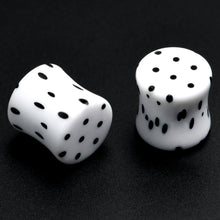 Load image into Gallery viewer, White Acrylic Retro Dots Black Double Flare Plug Set 6mm to 20mm Sizes