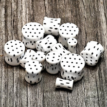 Load image into Gallery viewer, White Acrylic Retro Dots Black Double Flare Plug Set 6mm to 20mm Sizes