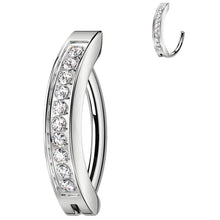 Load image into Gallery viewer, 14G 1/2 CZ ASTM F-136 Implant Grade Titanium Hinged Hoop Belly Ring