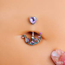 将图片加载到图库查看器,Pink Gem Heart Scrolling Elegance Double Mount Belly Ring