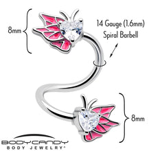 Load image into Gallery viewer, Clear Gem Butterflies Pink Spiral Twister Belly Ring