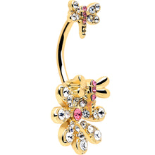 将图片加载到图库查看器,Clear Pink Gem Gold Tone Flower Bug Double Mount Belly Ring