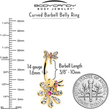将图片加载到图库查看器,Clear Pink Gem Gold Tone Flower Bug Double Mount Belly Ring