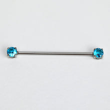 Load image into Gallery viewer, 14G Blue CZ Gem Internally Threaded Industrial Barbell 38mm