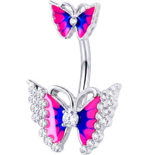 Load image into Gallery viewer, Clear Gem Butterfly Pink Blue Double Mount Belly Ring