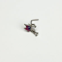 Load image into Gallery viewer, 20G 7mm Clear Gem Purples Dazzling Butterfly L Shape Nose Ring