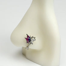 Load image into Gallery viewer, 20G 7mm Clear Gem Purples Dazzling Butterfly L Shape Nose Ring