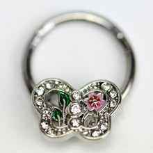 Load image into Gallery viewer, 16G 3/8 Clear Pink Gem Floral Butterfly Style Hinged Segment Ring