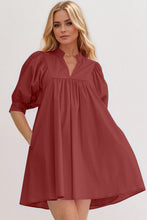 Load image into Gallery viewer, Pink Puff Sleeve Mini Dress Casual and Feminine Dress for Women Simple Classic Summer Dress