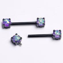 Load image into Gallery viewer, 14G 9/16 Purple Faux Opal Black Internally Threaded Nipple Ring Set