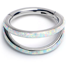 将图片加载到图库查看器,16G 5/16 White Synthetic Opal ASTM F-136 Implant Grade Titanium Double Hinged Segment Ring