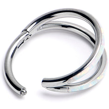 Load image into Gallery viewer, 16G 3/8 White Synthetic Opal ASTM F-136 Implant Grade Titanium Double Hinged Segment Ring