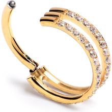 Load image into Gallery viewer, 16G 3/8 Cubic Zirconia Gold PVD ASTM F-136 Implant Grade Titanium Double Hinged Segment Ring
