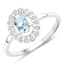 Load image into Gallery viewer, 0.44 Carat Genuine Aquamarine and White Diamond 14K White Gold Ring