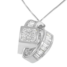 Load image into Gallery viewer, 14K White Gold 2 cttw Princess and Baguette Cut Diamond Double Loop Pendant Necklace (G-H, VS1-VS2)