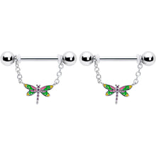 将图片加载到图库查看器,14G 9/16 Dragonfly Colors Chain Dangle Nipple Ring Set