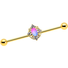 Load image into Gallery viewer, 14G Pink Tourmaline Gold Tone Wondrous Industrial Barbell 38mm