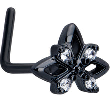 Load image into Gallery viewer, 20G 7mm Clear CZ Gem Black Gothic Star L Shape Nose Ring
