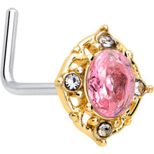 Load image into Gallery viewer, 20G 7mm Pink Tourmaline Golden Wondrous Glamour L Shape Nose Ring