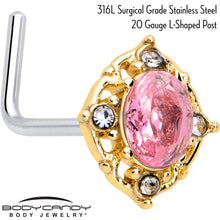 Load image into Gallery viewer, 20G 7mm Pink Tourmaline Golden Wondrous Glamour L Shape Nose Ring