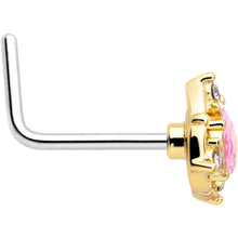 Load image into Gallery viewer, 20G 7mm Pink Tourmaline Golden Wondrous Glamour L Shape Nose Ring