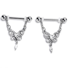 将图片加载到图库查看器,14G 9/16 Clear Gem Whimsical Butterfly Dangle Nipple Ring Set