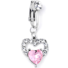 Load image into Gallery viewer, Clear Pink CZ Gem Double Heart Fake Clip On Belly Ring