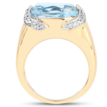 Load image into Gallery viewer, 14K Yellow Gold Plated 6.56 Carat Genuine Blue Topaz and White Topaz .925 Sterling Silver Ring