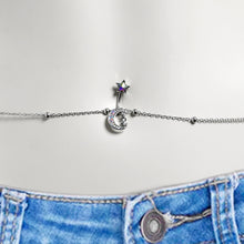 Load image into Gallery viewer, Aurora Purple Gem Moon Star Double Mount Belly Ring Belly Chain