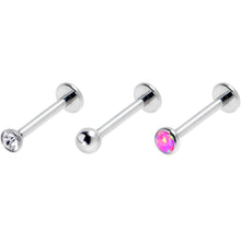 Load image into Gallery viewer, 16G 3/8 Pink Synthetic Opal G23 Titanium Threadless Push In Labret Set of 3