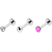 Load image into Gallery viewer, 16G 1/4 Pink Synthetic Opal G23 Titanium Threadless Push In Labret Set of 3