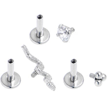 Load image into Gallery viewer, 16G 1/4 Clear CZ Gem Snake Ball Trio Labret Tragus Set of 3