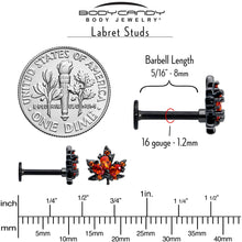 Load image into Gallery viewer, 16G Orange CZ Gem Black Autumn Leaf Flat Back Earring