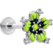 Load image into Gallery viewer, 16G Clear CZ Gem Go Green Flower Flat Back Earring