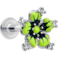 Load image into Gallery viewer, 16G Clear CZ Gem Go Green Flower Flat Back Earring